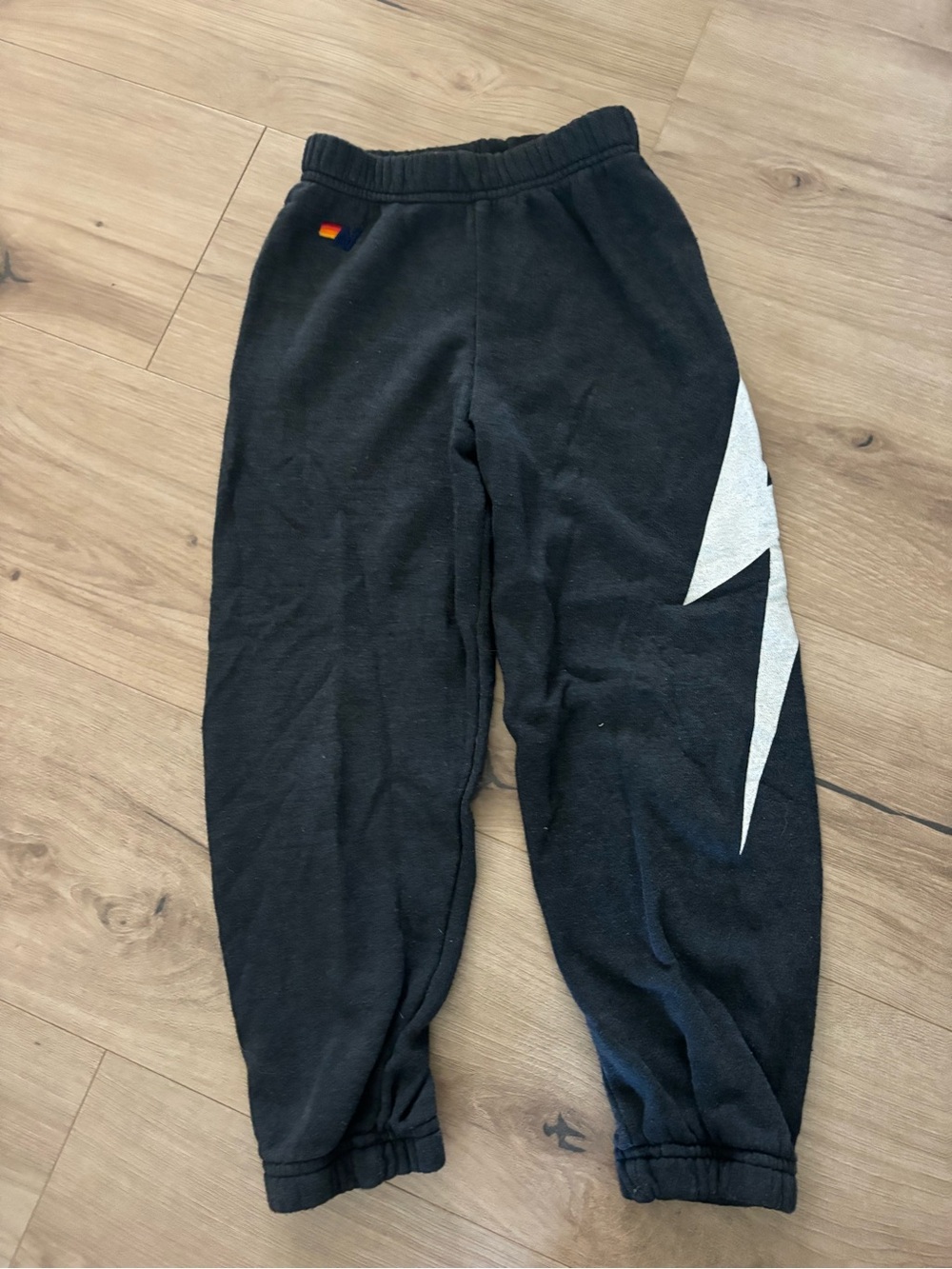 Aviator Nation Black Sweatpants with White Lightning Bolt